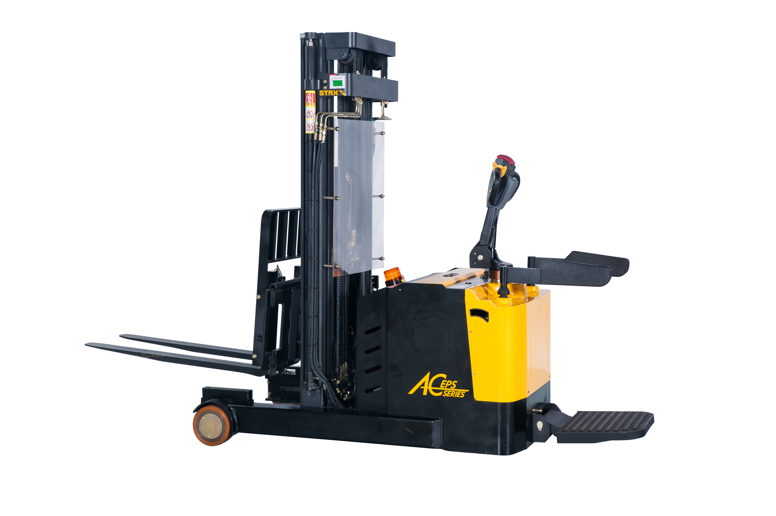 Xe nâng đứng lái điện ắc quy 2 tấn dịch tháp gật gù